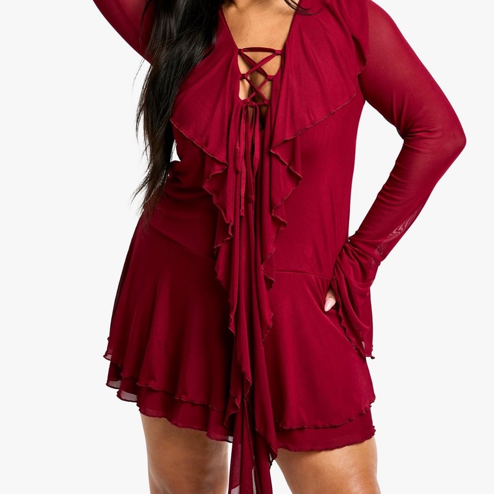 Ruffle Lace up Skater Dress